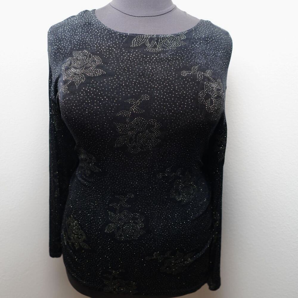 Impressions Glitter Mesh Floral Top XL 90s